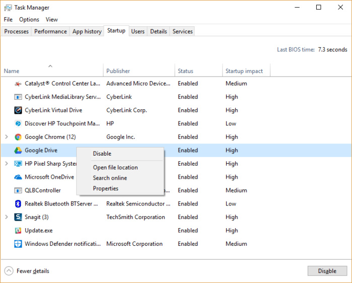 Windows task manager in FCU