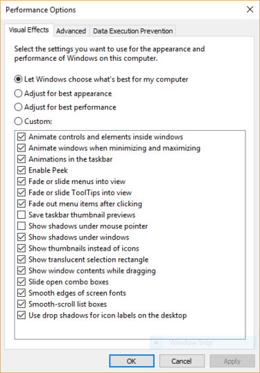 performance options